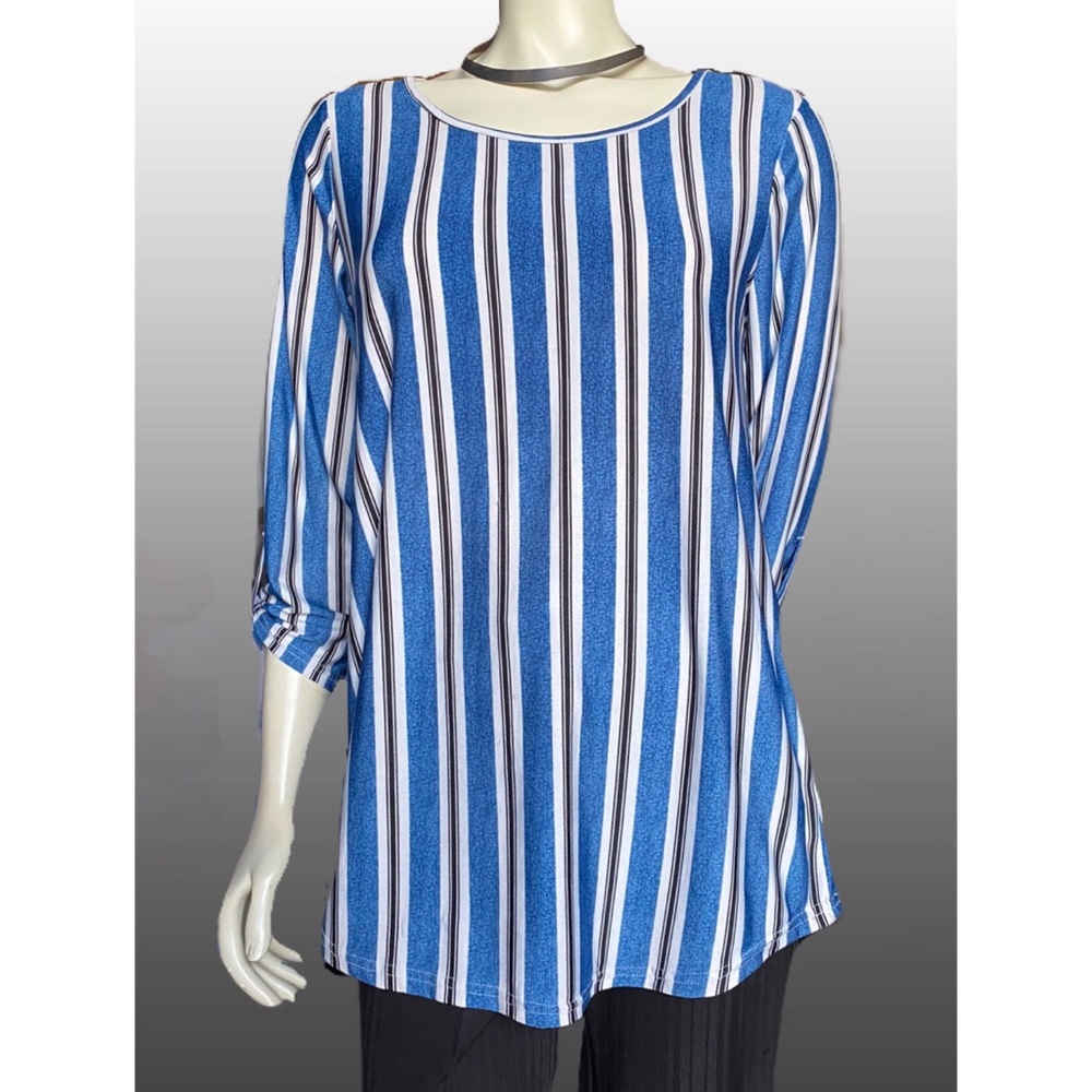 Ember Missy | Size XL Tunic Stripped Roll Tap Sleeve Career Top Blouse